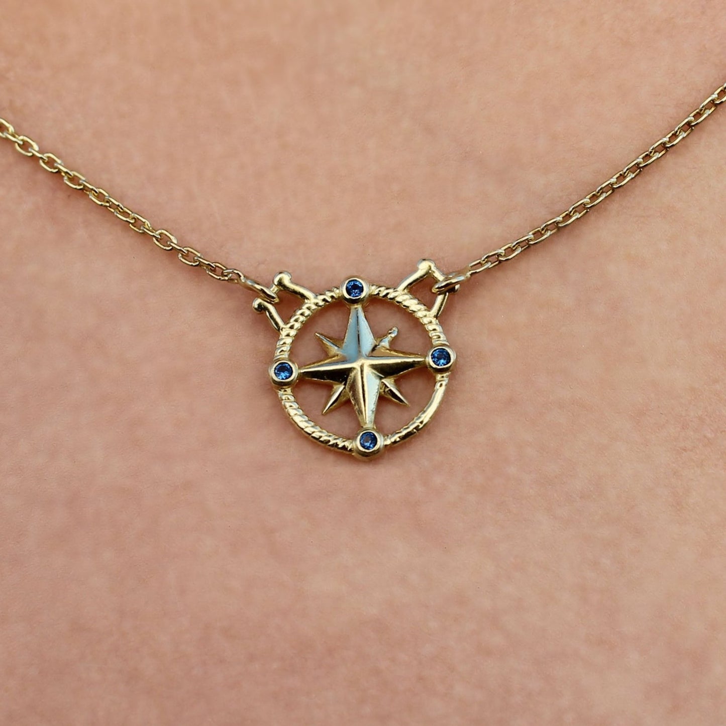 Gold Compass Rose with Sapphire Necklace