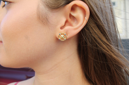 Gold Compass Rose with Sapphire Earrings