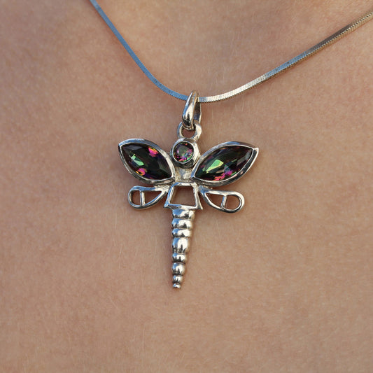 Mystic Topaz & Sterling Silver Dragonfly Pendant