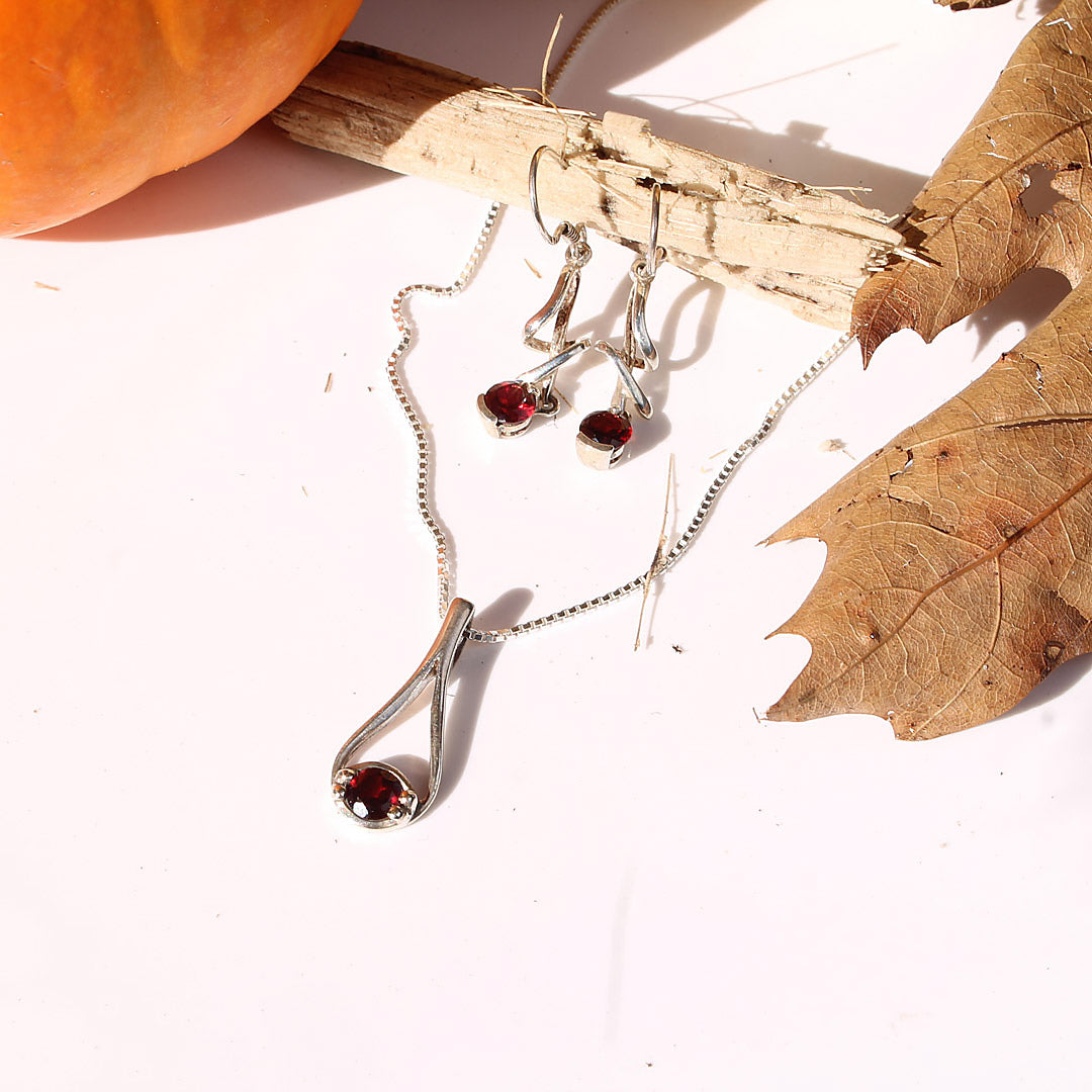 Garnet Birthstone and Sterling Silver Earrings