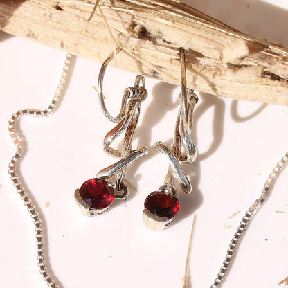 Garnet Birthstone and Sterling Silver Earrings