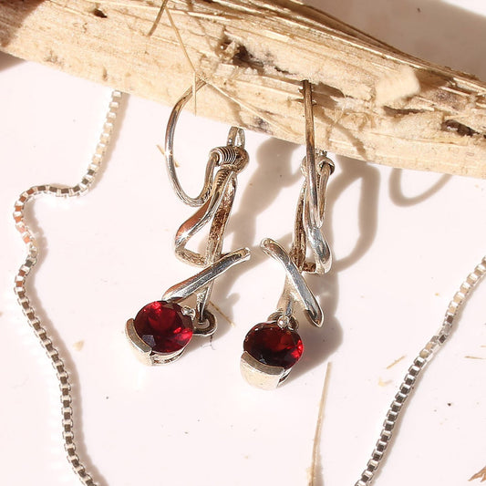 Garnet Birthstone and Sterling Silver Earrings