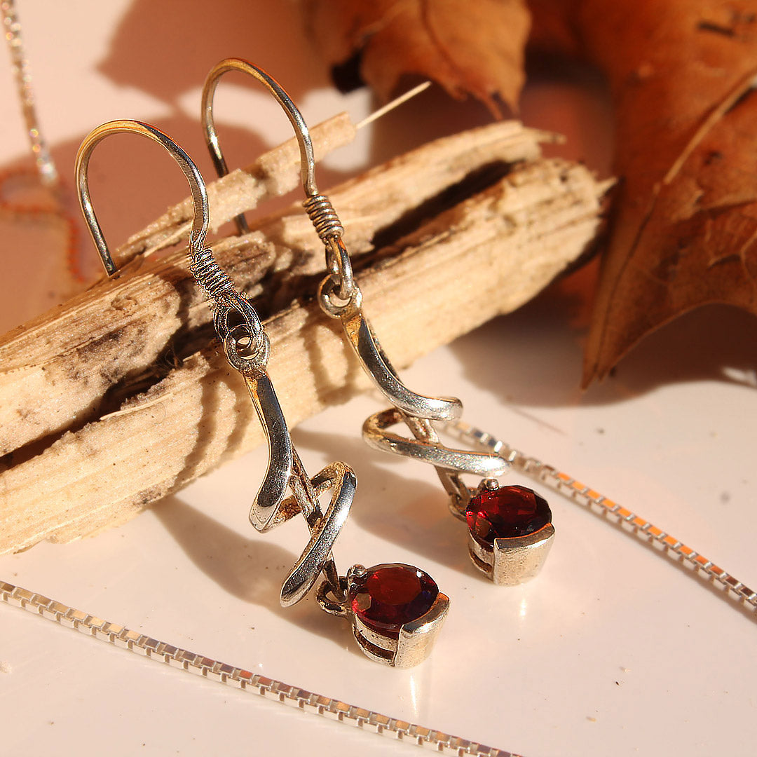 Garnet Birthstone and Sterling Silver Earrings