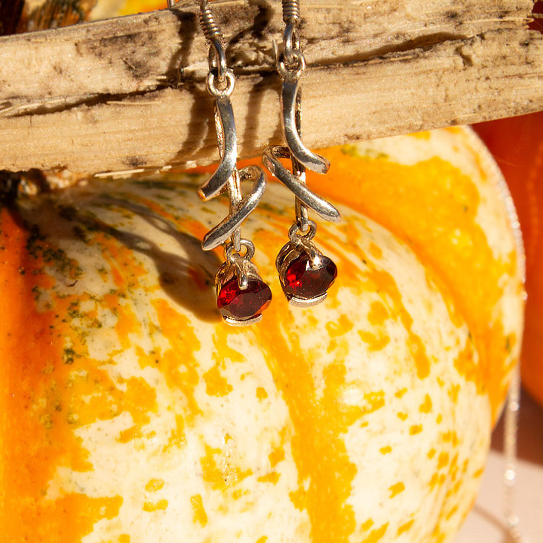 Garnet Birthstone and Sterling Silver Earrings