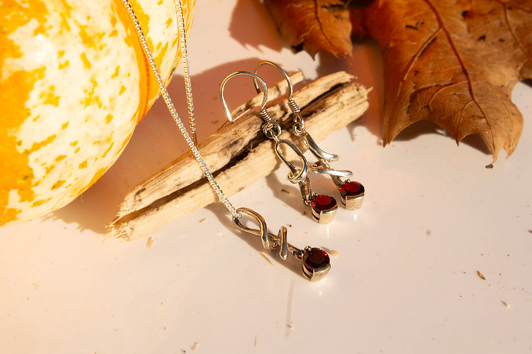 Garnet Birthstone and Sterling Silver Earrings