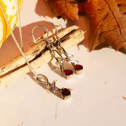 Garnet Birthstone and Sterling Silver Earrings