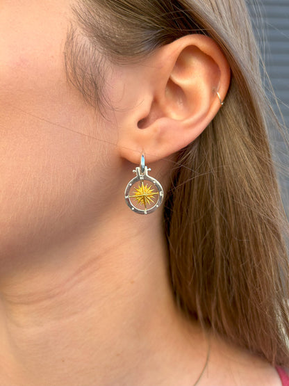 Sterling Silver and Gold Compass Rose Earrings