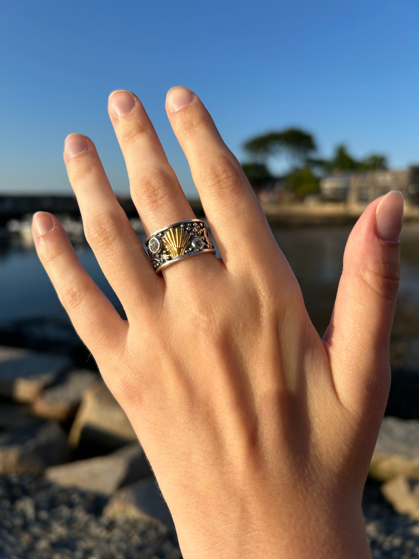 Sterling Silver and Gold Seashell Ring