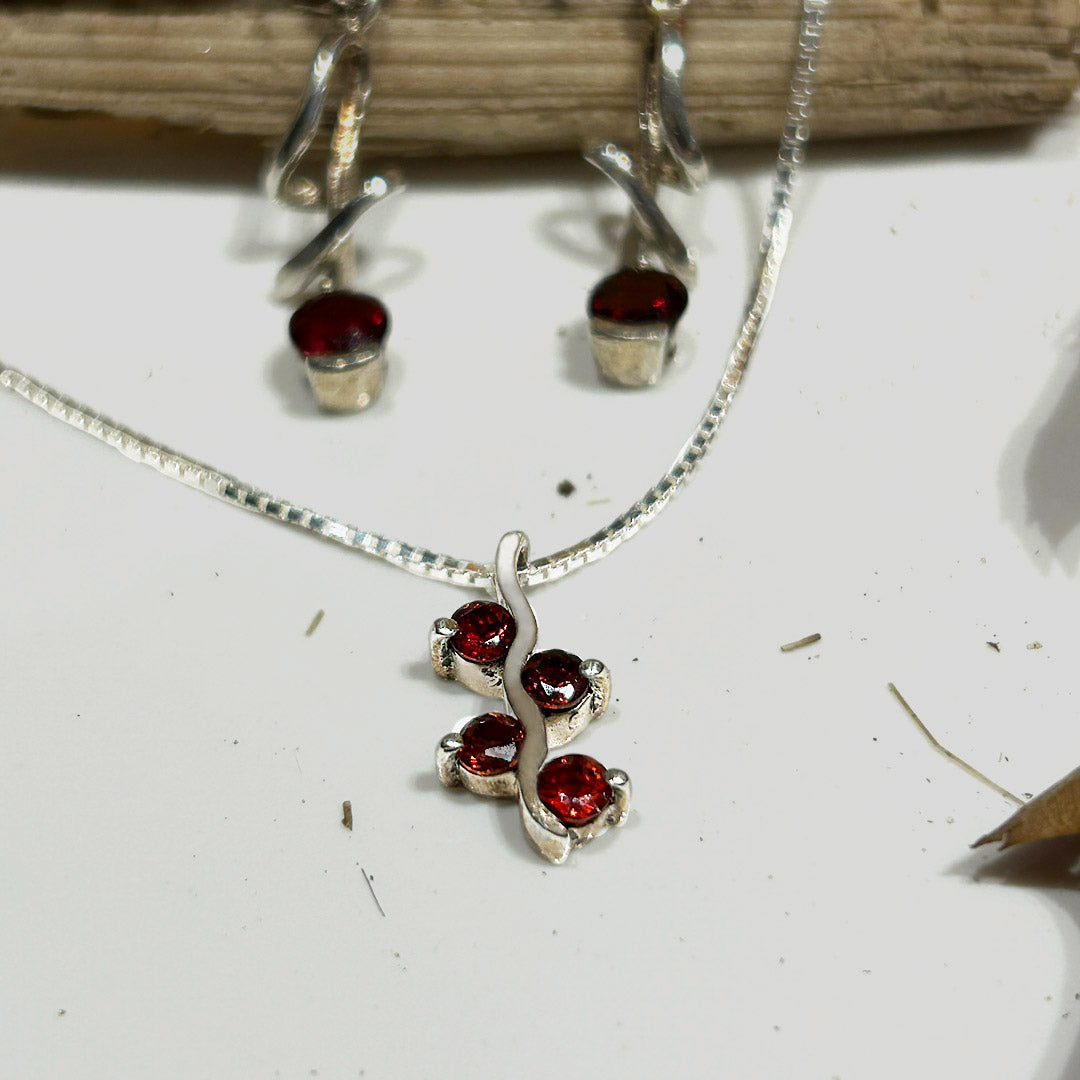 Garnet Birthstone and Sterling Silver Earrings