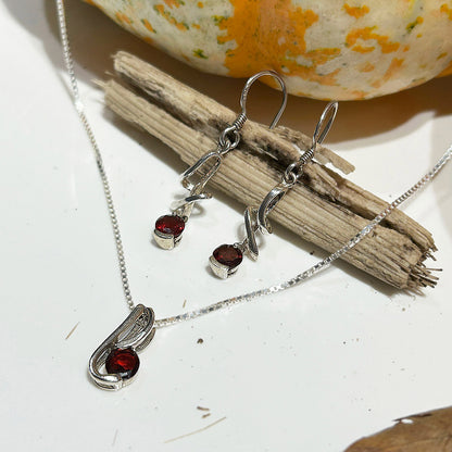 Garnet Birthstone and Sterling Silver Earrings