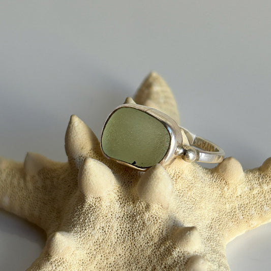 Genuine Sea Glass  & Sterling Silver Ring