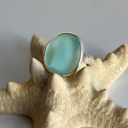 Genuine Sea Glass  & Sterling Silver Ring