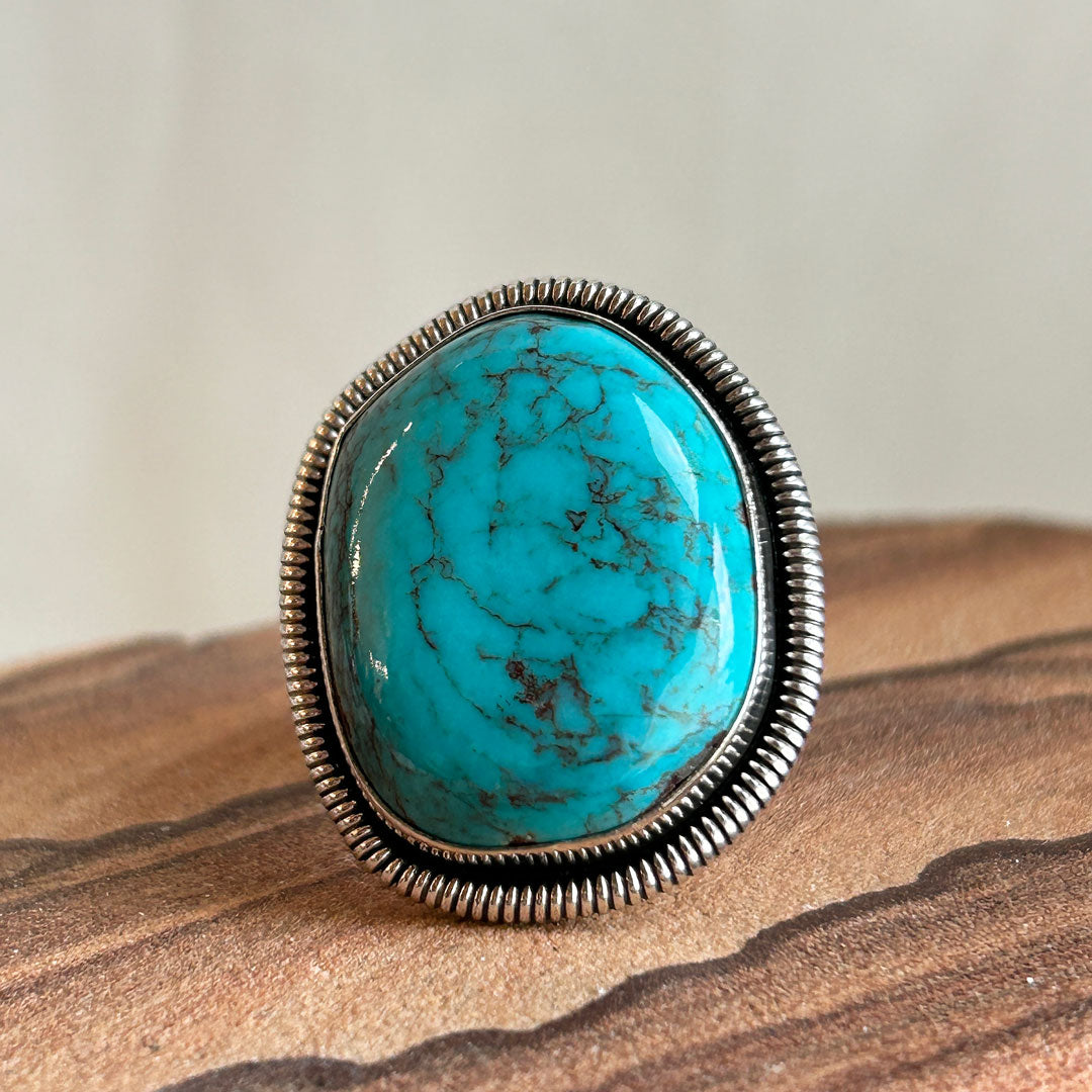 Pure Turquoise and Sterling Silver Handmade Ring