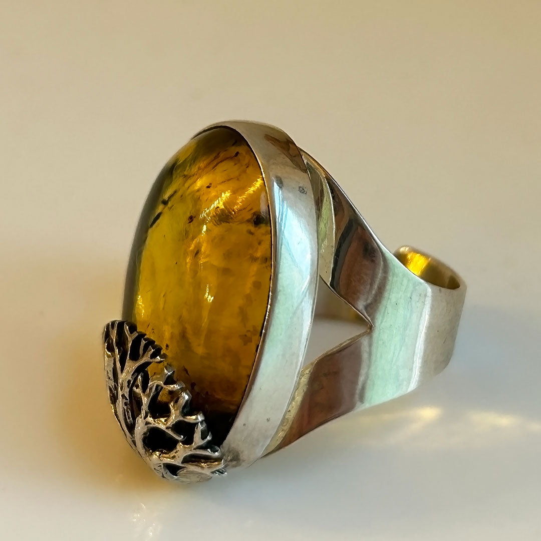 Amber Tree of Life, Sterling Silver Ring