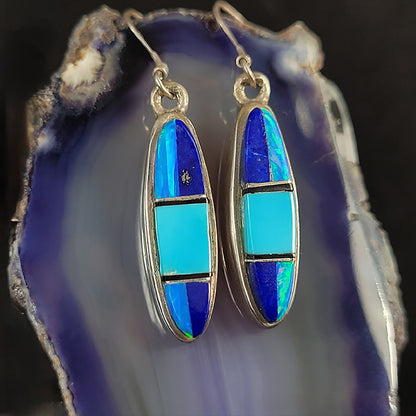 Lapis Lazuli, Opal, Turquoise, and Sterling Silver Earrings