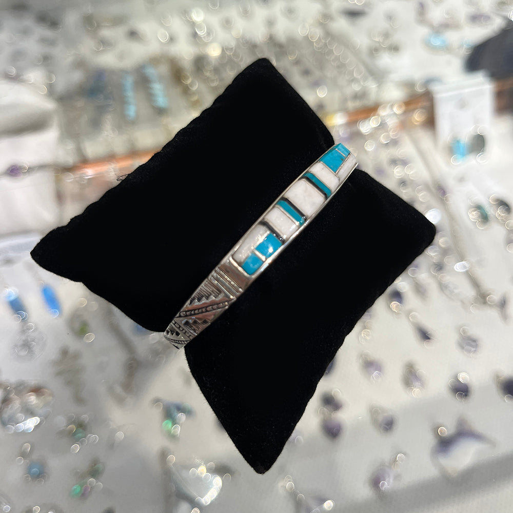 Zuni Inlay Sterling Silver Bracelet