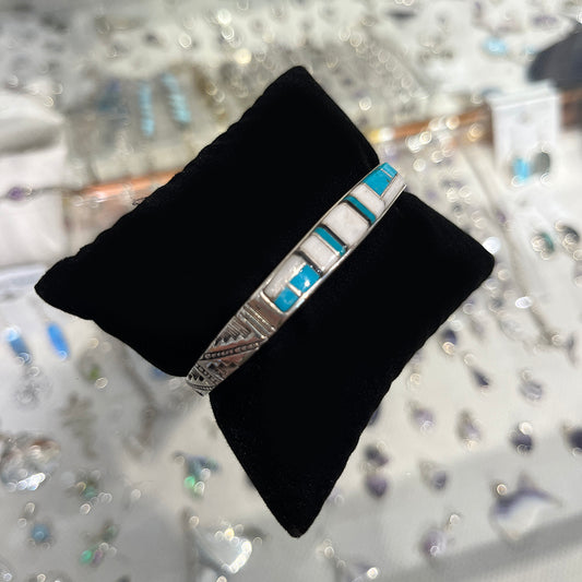 Zuni Inlay Sterling Silver Bracelet