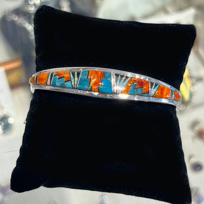 Zuni Inlay Sterling Silver Bracelet