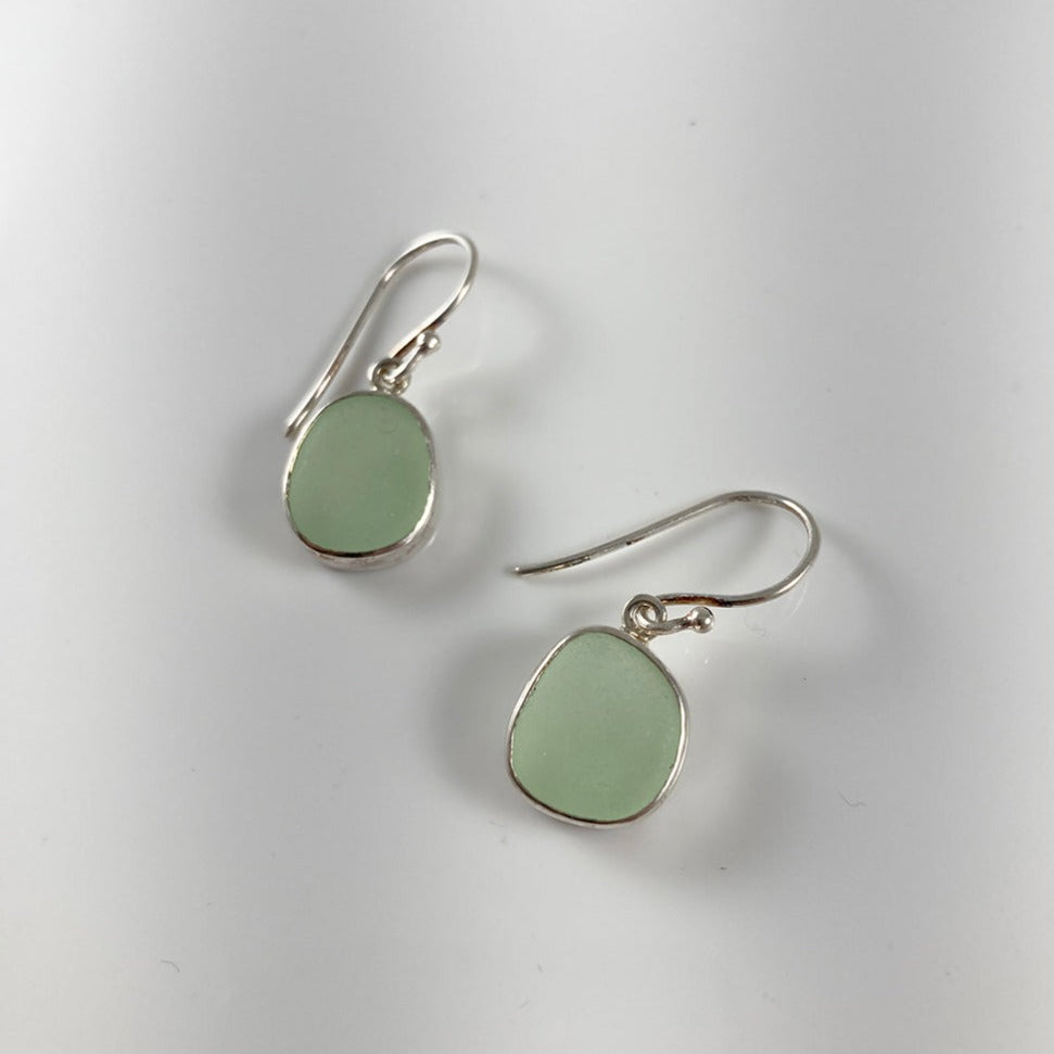 Green Sea Glass & Sterling Silver Ring, Matching Seafoam Sea Glass Drop Earrings, and Bracelet (Each Sold Separately)