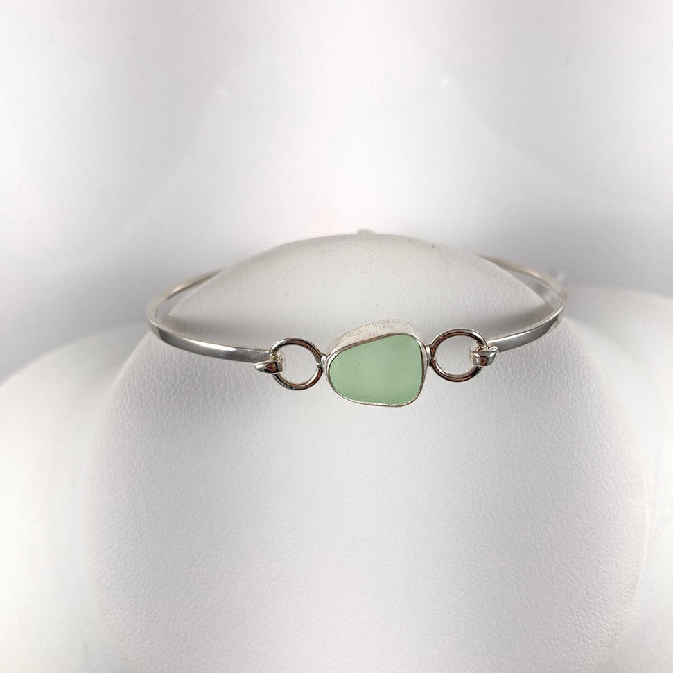 Green Sea Glass & Sterling Silver Ring, Matching Seafoam Sea Glass Drop Earrings, and Bracelet (Each Sold Separately)