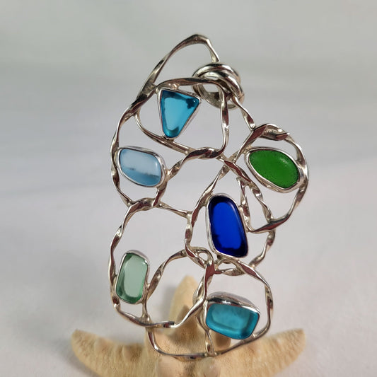 Multi-color Sea Glass and Sterling Silver Pendant