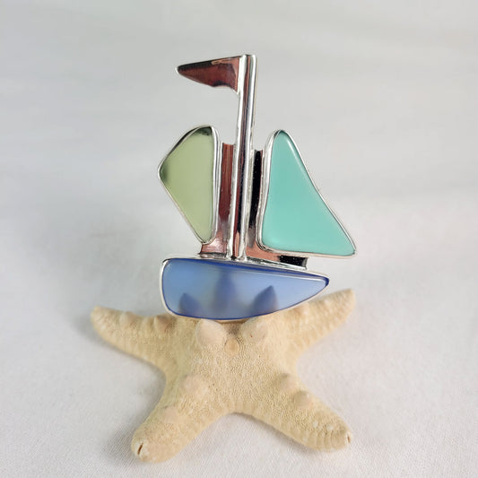 Sea Glass Sailboat and Sterling Silver Pendant