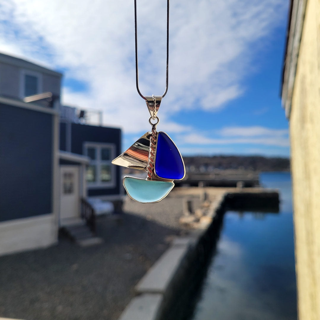 Sea Glass Sailboat & Sterling Silver Pendant