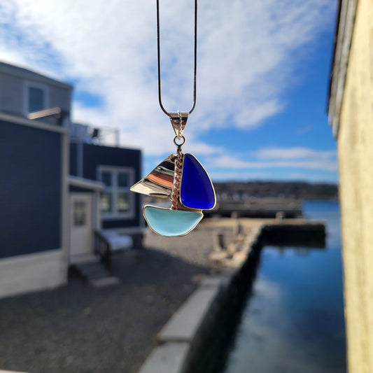 Sea Glass Sailboat & Sterling Silver Pendant