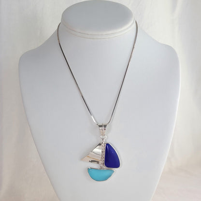 Sea Glass Sailboat & Sterling Silver Pendant