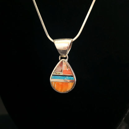 Spiney Oyster, Jet, Turquoise & Sterling Silver Pendant