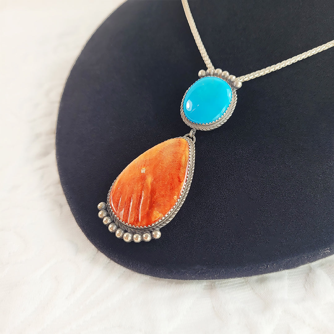 Spiney Oyster and Turquoise Pendant