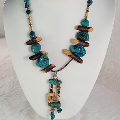 Wood Shell, Turquoise & Jasper - Pure Arizona Turquoise