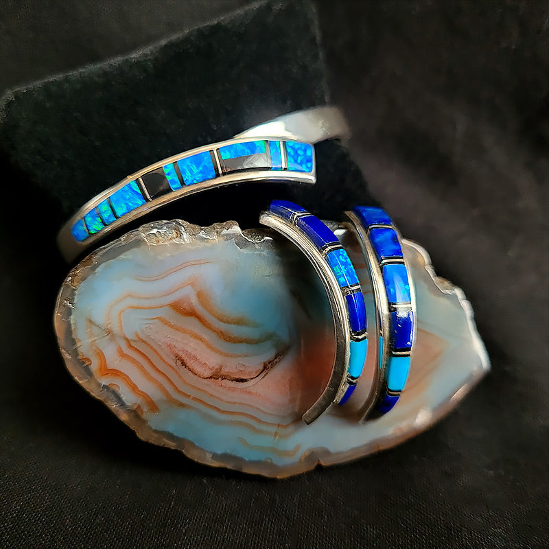 Opal, Jet, and Sterling Silver Bracelet