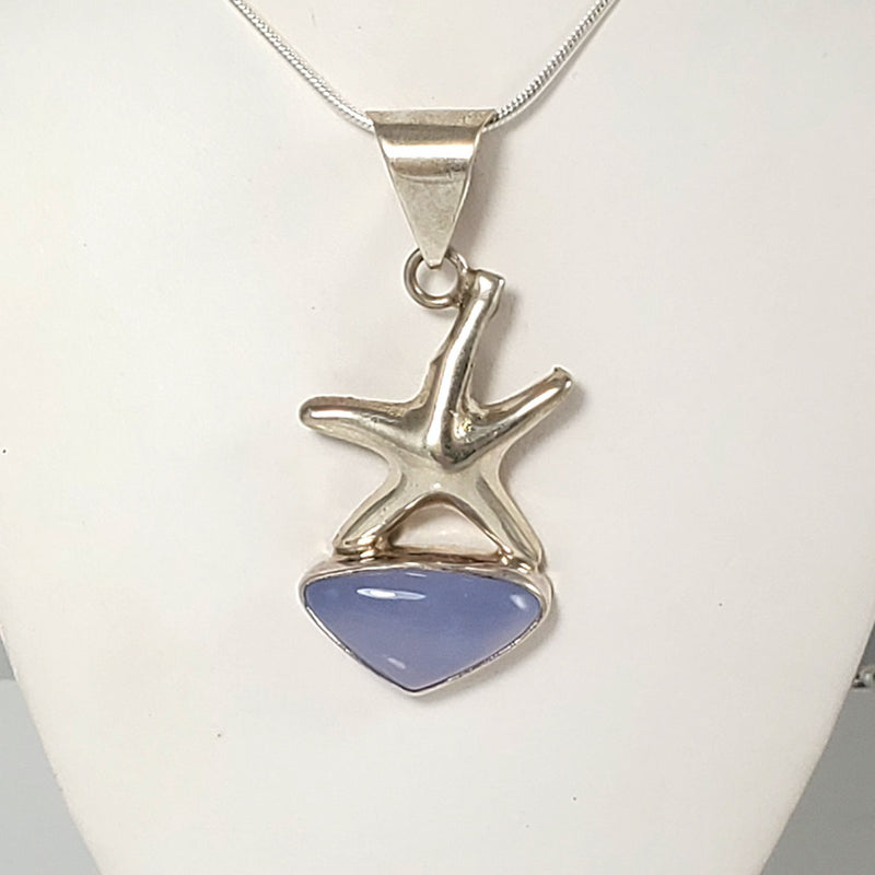 Lavender Sea Glass & Sterling Silver Starfish Pendant