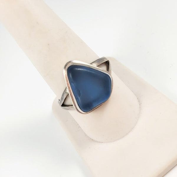 Blue Sea Glass & Sterling Silver Ring
