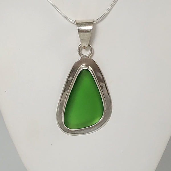 Green Sea Glass & Sterling Silver Pendant