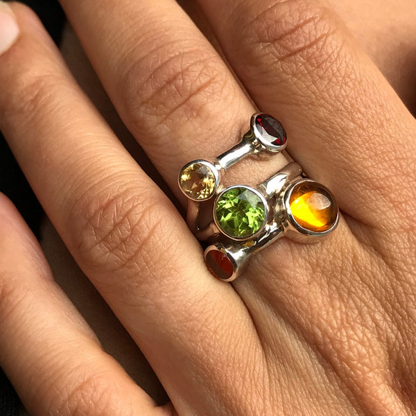 Garnet Citrine Amber Paradot Ring