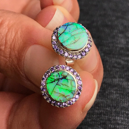 Spiderweb Opal Inlay Stud Earrings