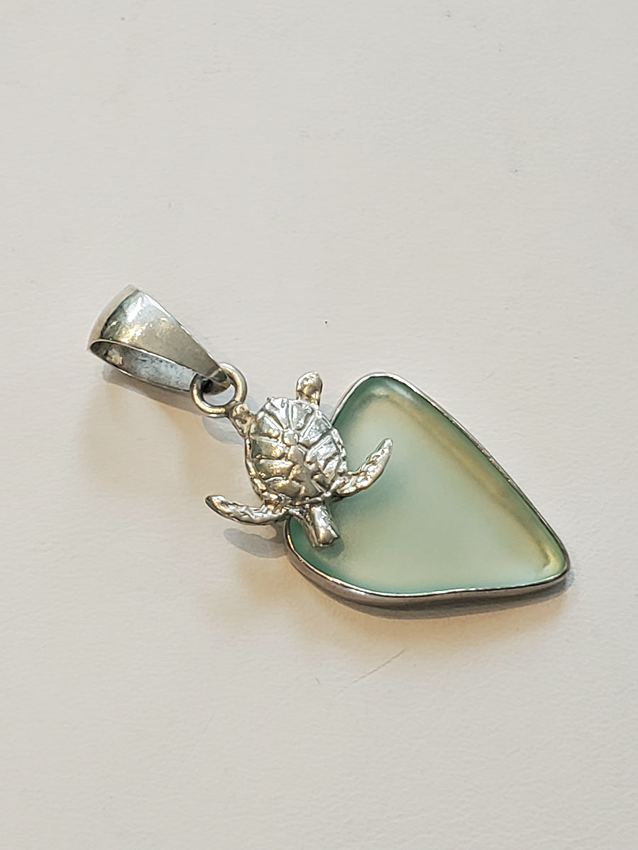 Light Green Sea Glass & Sterling Silver Pendant