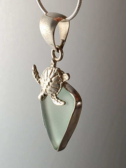 Light Green Sea Glass & Sterling Silver Pendant