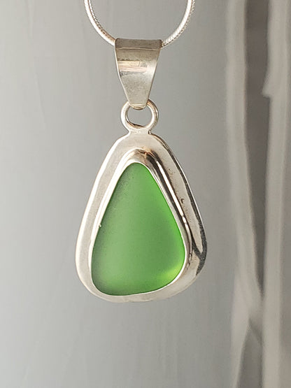 Green Sea Glass & Sterling Silver Pendant