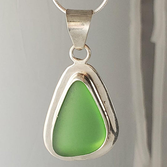 Green Sea Glass & Sterling Silver Pendant