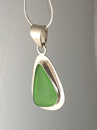 Green Sea Glass & Sterling Silver Pendant