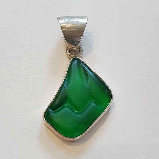 Green Sea Glass & Sterling Silver Pendant