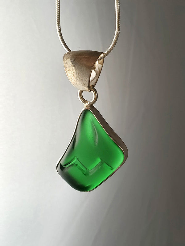Green Sea Glass & Sterling Silver Pendant