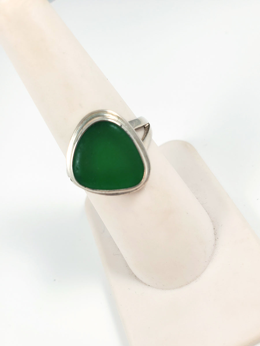 Green Sea Glass & Sterling Silver Ring