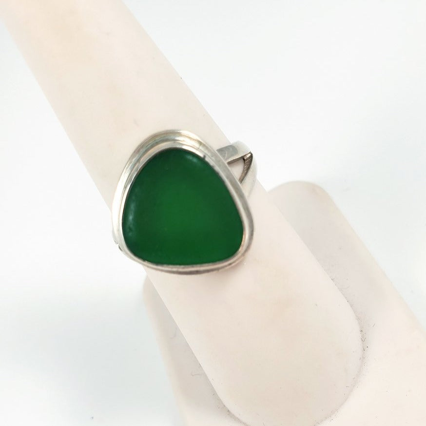 Green Sea Glass & Sterling Silver Ring