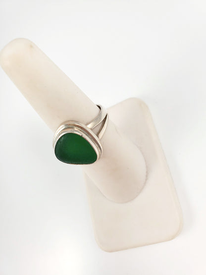 Green Sea Glass & Sterling Silver Ring