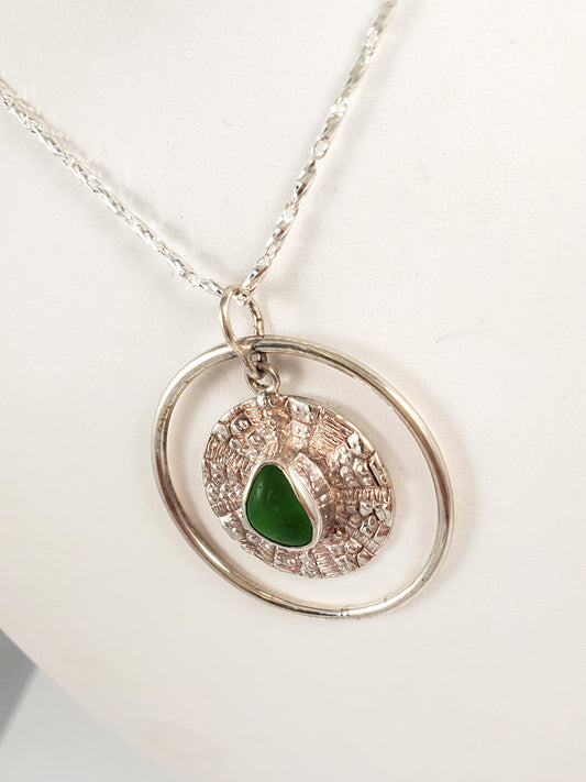 Green Sea Glass & Sterling Silver Pendant