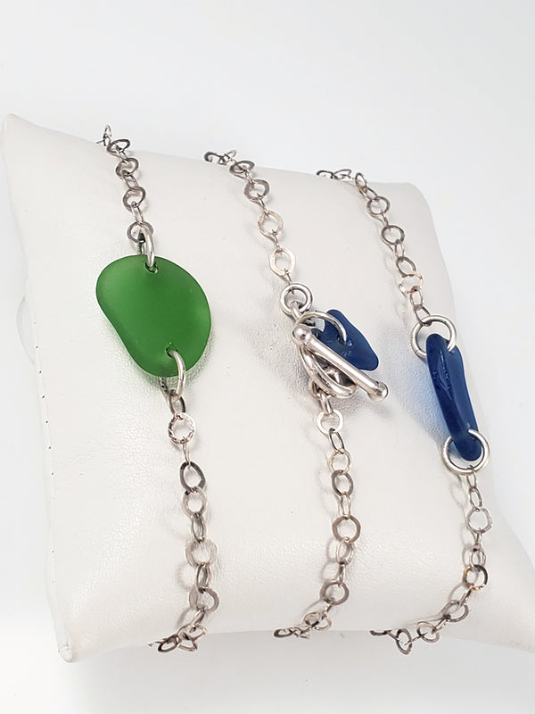 Sea Glass & Sterling Silver Chain Bracelet